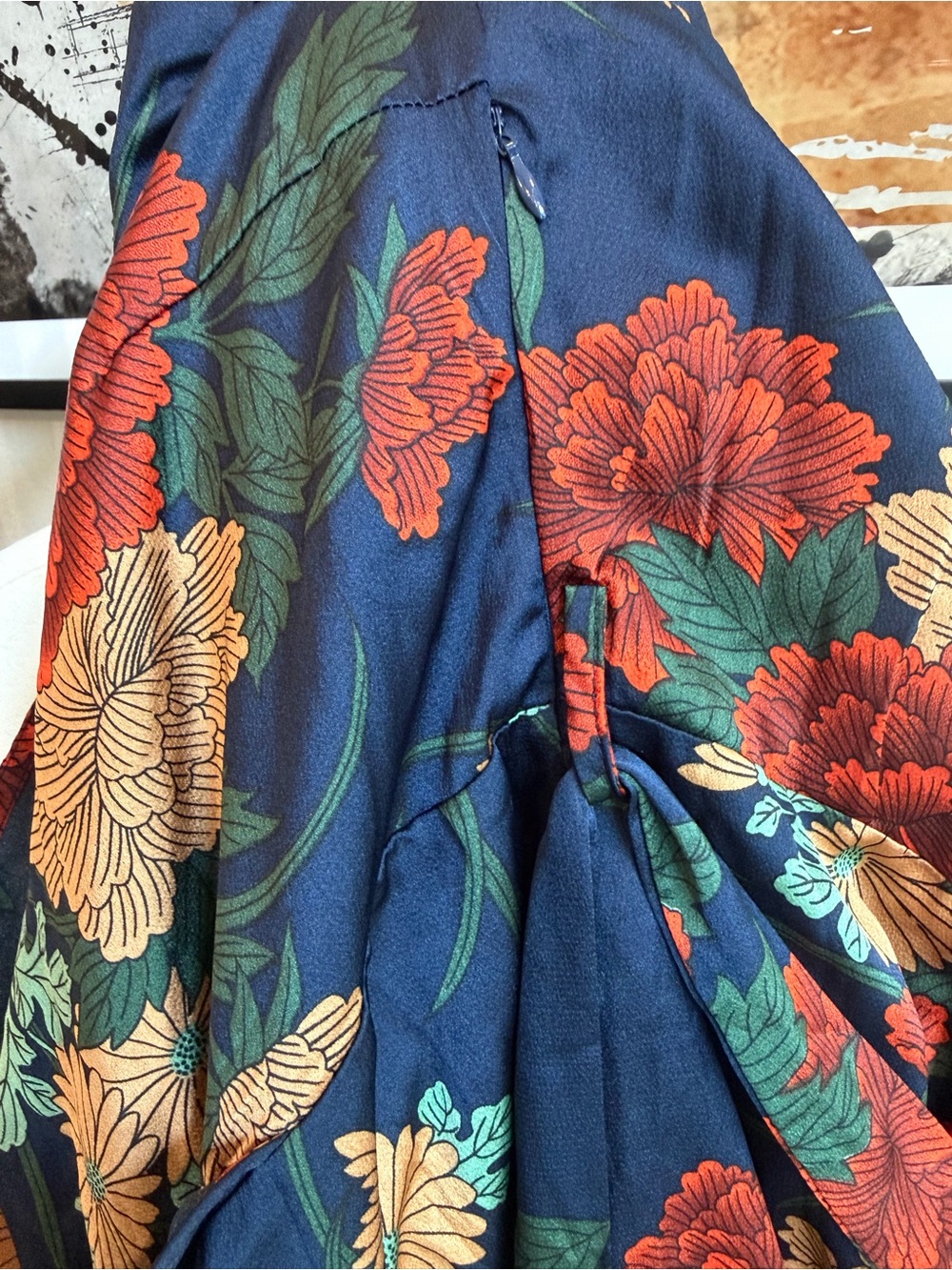Boohoo Navy Floral Wrap Dress with Red & Beige Blooms - Picture 12 of 14